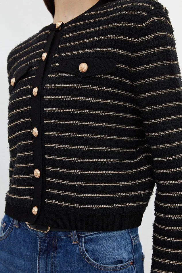 Tops Women Karen Millen Textured Military Trim Knit Jacket Black