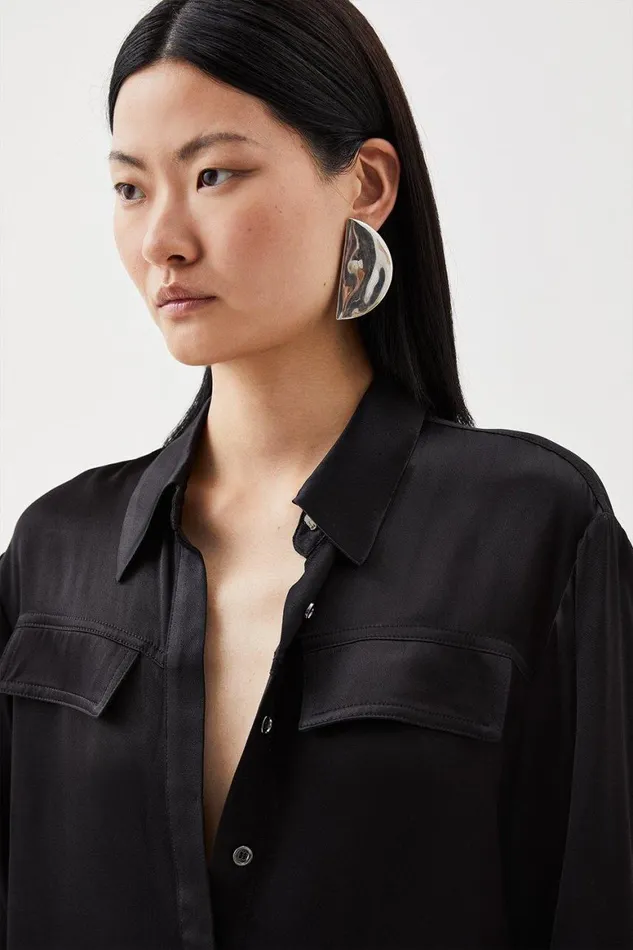 Tops Women Karen Millen Viscose Satin Woven Blouse Black