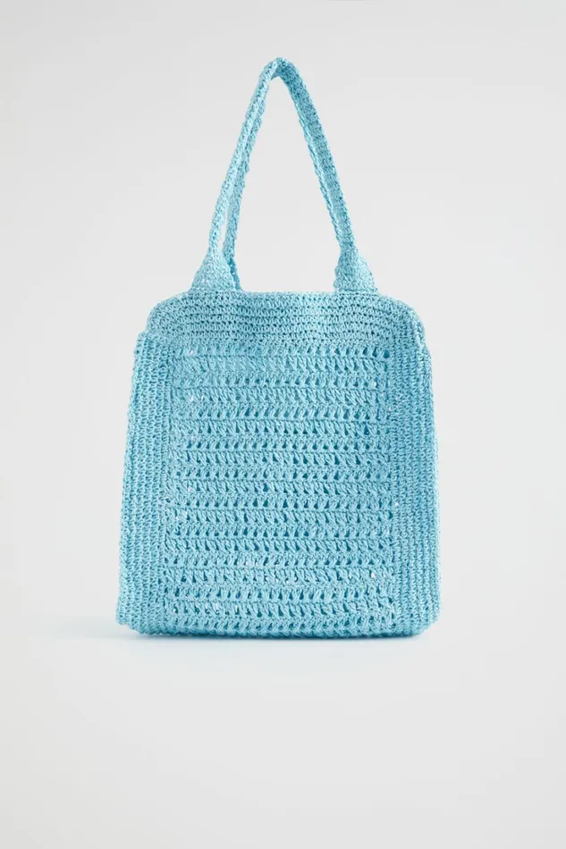 Tote Bags Woman Seed Heritage Crochet Straw Tote Shimmer Blue