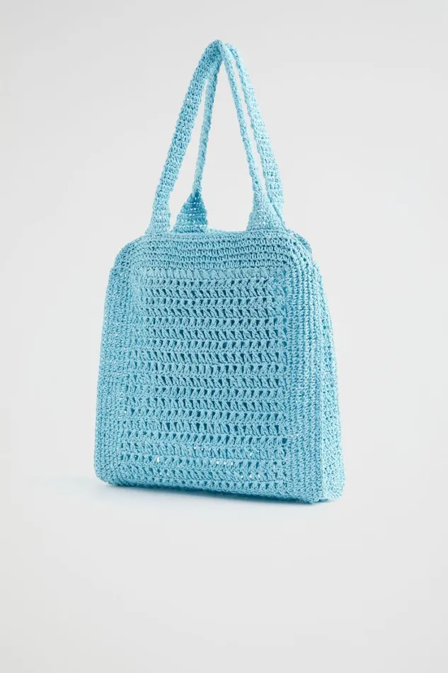 Tote Bags Woman Seed Heritage Crochet Straw Tote Shimmer Blue