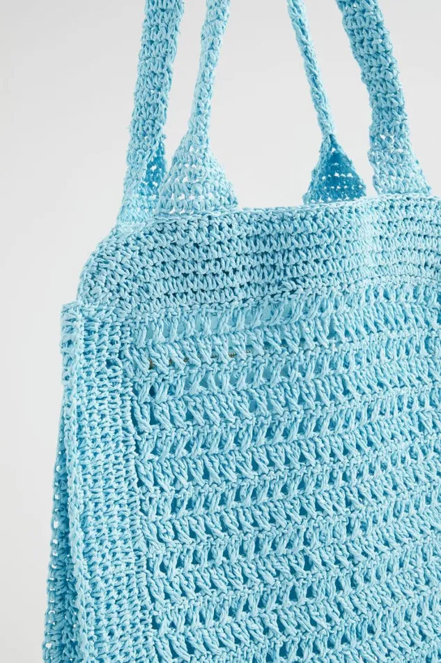 Tote Bags Woman Seed Heritage Crochet Straw Tote Shimmer Blue