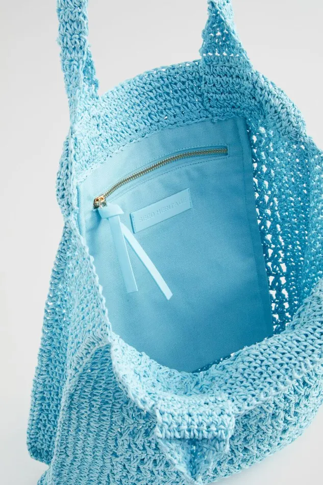 Tote Bags Woman Seed Heritage Crochet Straw Tote Shimmer Blue