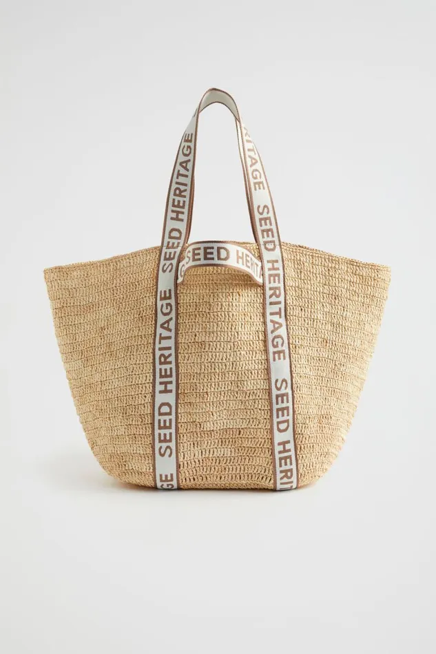 Tote Bags Woman Seed Heritage Monochrome Logo Raffia Tote Natural