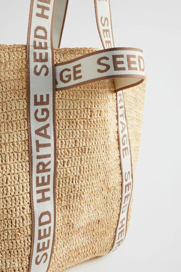 Tote Bags Woman Seed Heritage Monochrome Logo Raffia Tote Natural