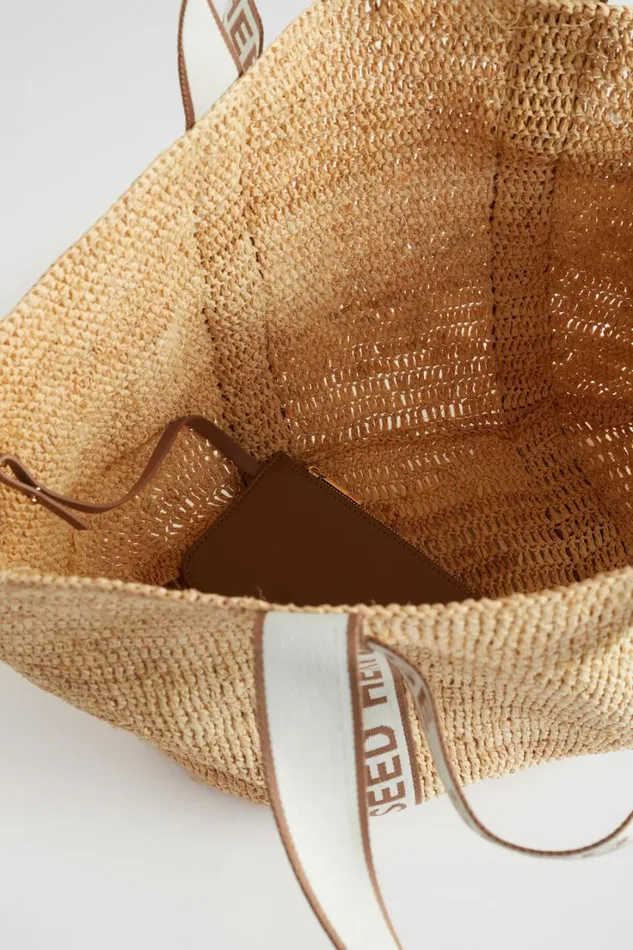 Tote Bags Woman Seed Heritage Monochrome Logo Raffia Tote Natural