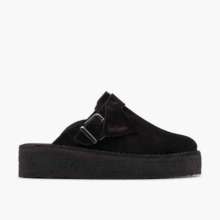 Trek Wedge Mule Black Suede Women Clarks Clogs and Mules