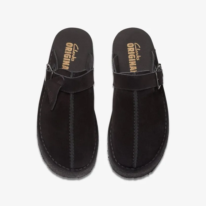 Trek Wedge Mule Black Suede Women Clarks Clogs and Mules