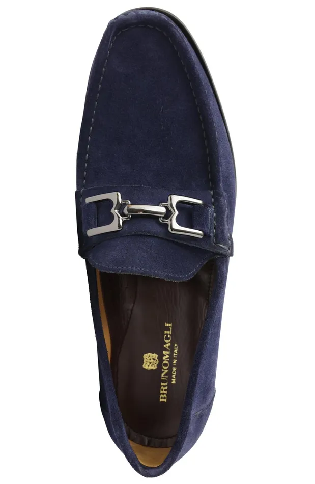 Trieste Classic Leather Moccasin 8211 Navy Suede Men Bruno Magli Casual Shoes