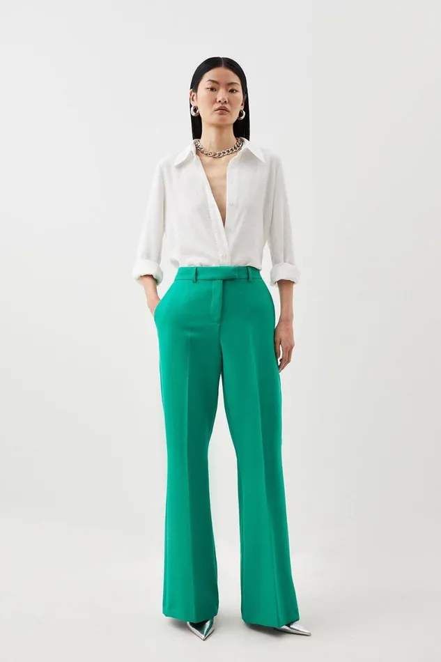 Trousers Women Karen Millen Clean Tailored Kickflare Trousers Green