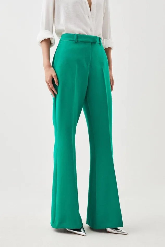 Trousers Women Karen Millen Clean Tailored Kickflare Trousers Green