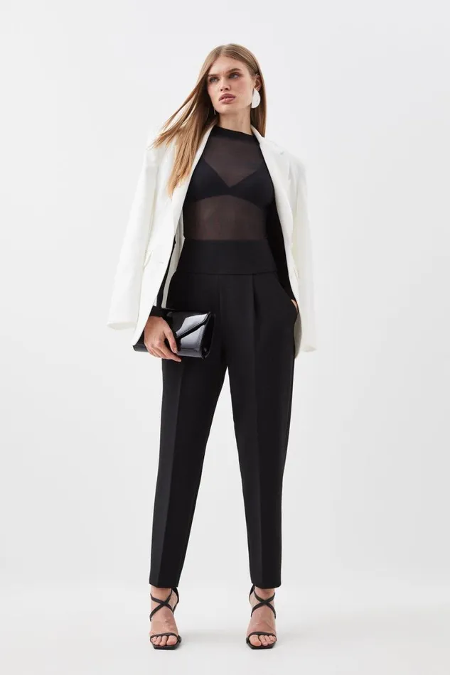 Trousers Women Karen Millen Compact Stretch High Waisted Straight Leg Trouser Black