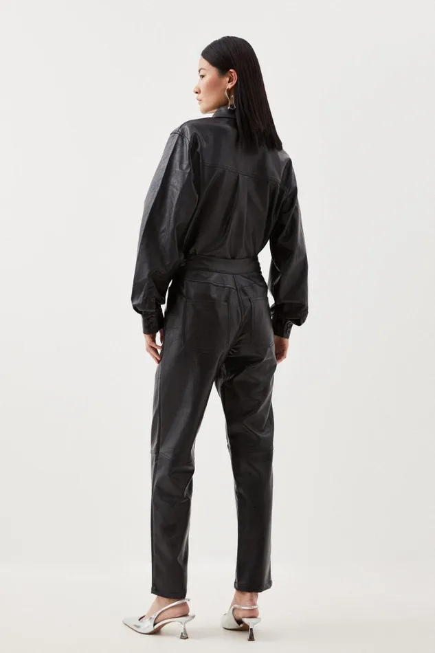 Trousers Women Karen Millen Faux Leather 5 Pocket Western Straight Leg Trousers Black