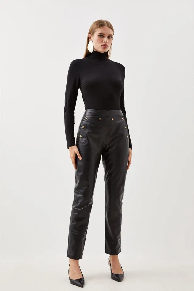 Trousers Women Karen Millen Leather Button Detail Trouser Black