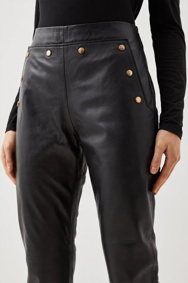 Trousers Women Karen Millen Leather Button Detail Trouser Black