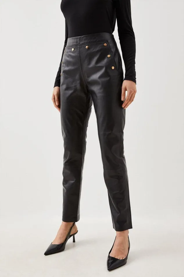 Trousers Women Karen Millen Leather Button Detail Trouser Black