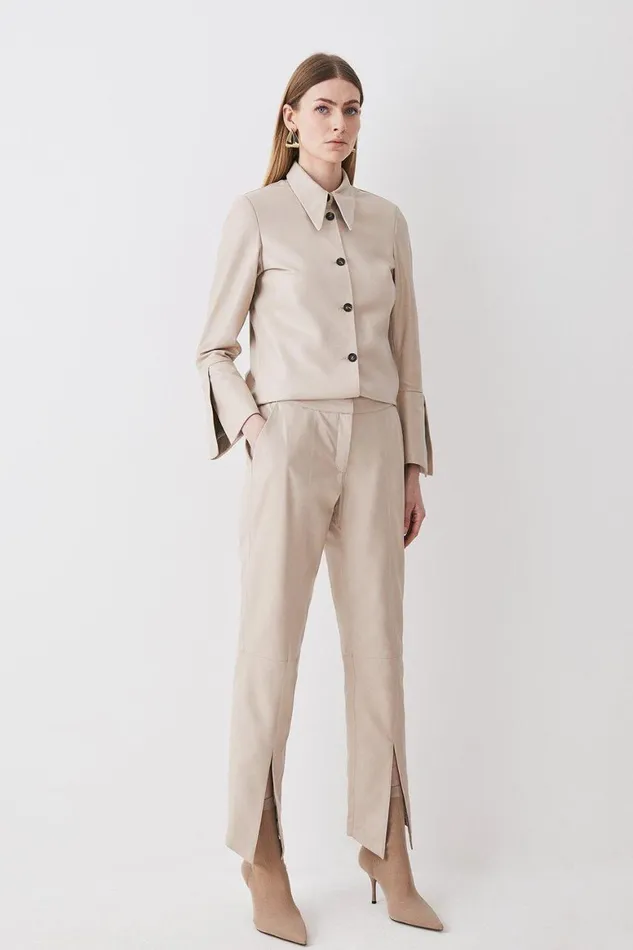 Trousers Women Karen Millen Leather Split Front Trouser Bone