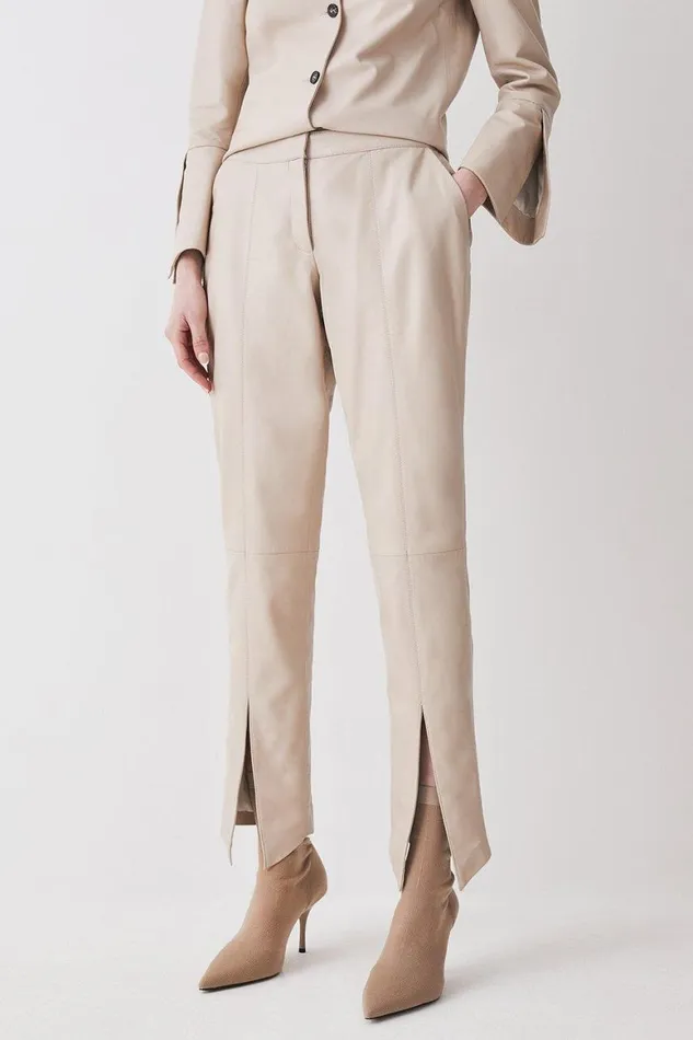 Trousers Women Karen Millen Leather Split Front Trouser Bone