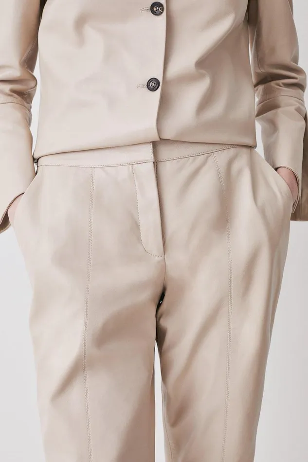 Trousers Women Karen Millen Leather Split Front Trouser Bone