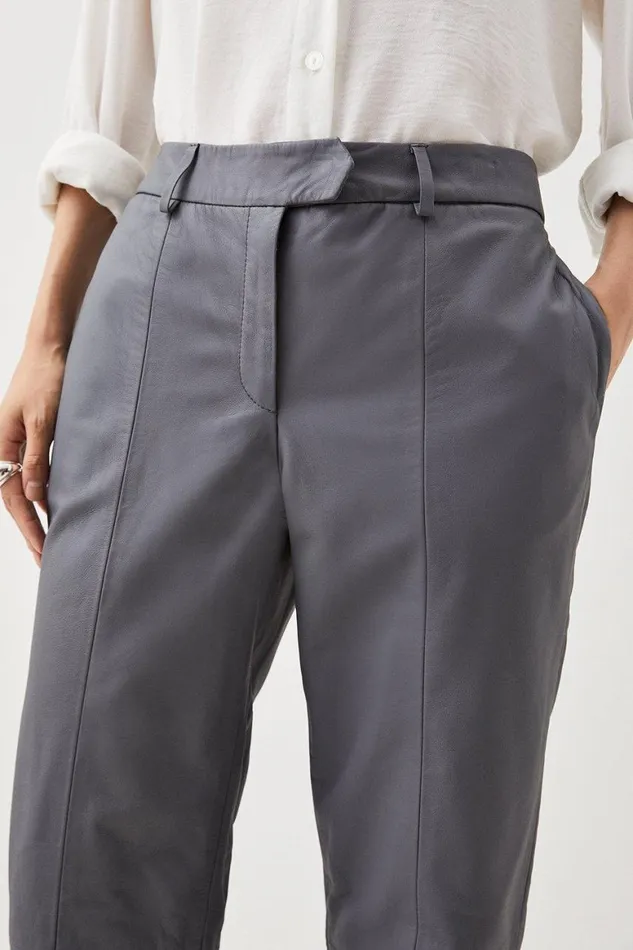 Trousers Women Karen Millen Leather Straight Leg Trousers Grey
