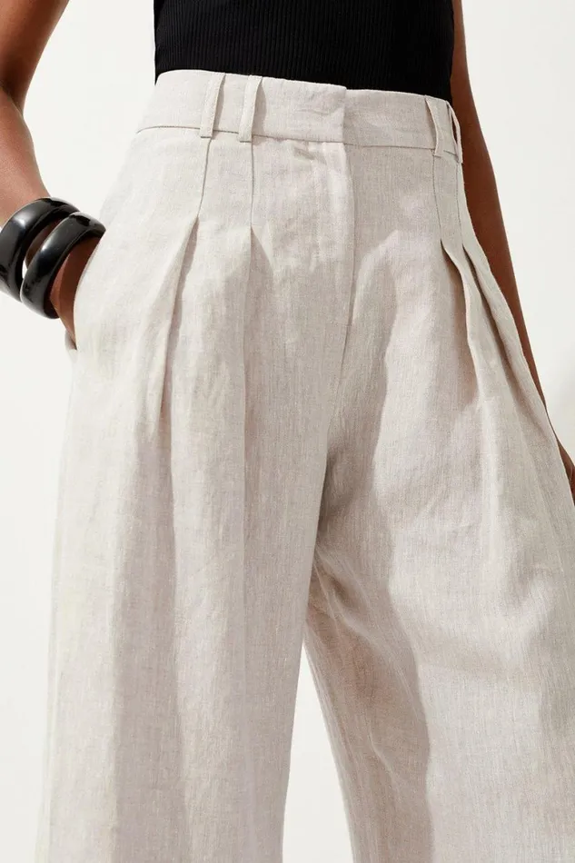 Trousers Women Karen Millen Linen Tailored Wide Leg Trouser Pale Grey