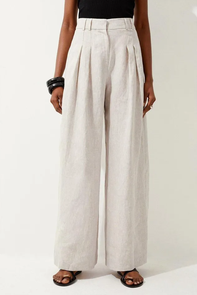 Trousers Women Karen Millen Linen Tailored Wide Leg Trouser Pale Grey