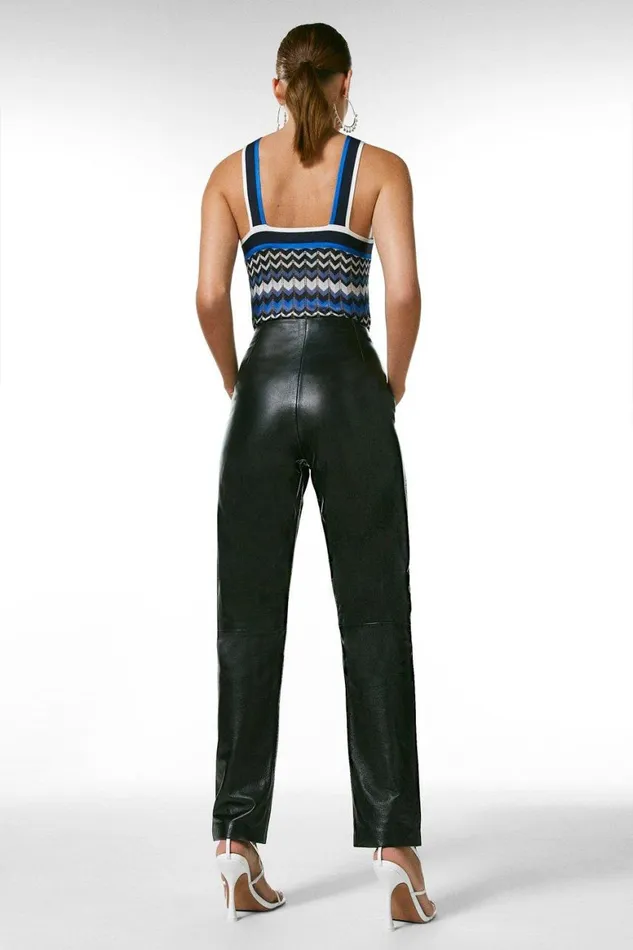 Trousers Women Karen Millen Petite Leather Button Detail Trouser Black