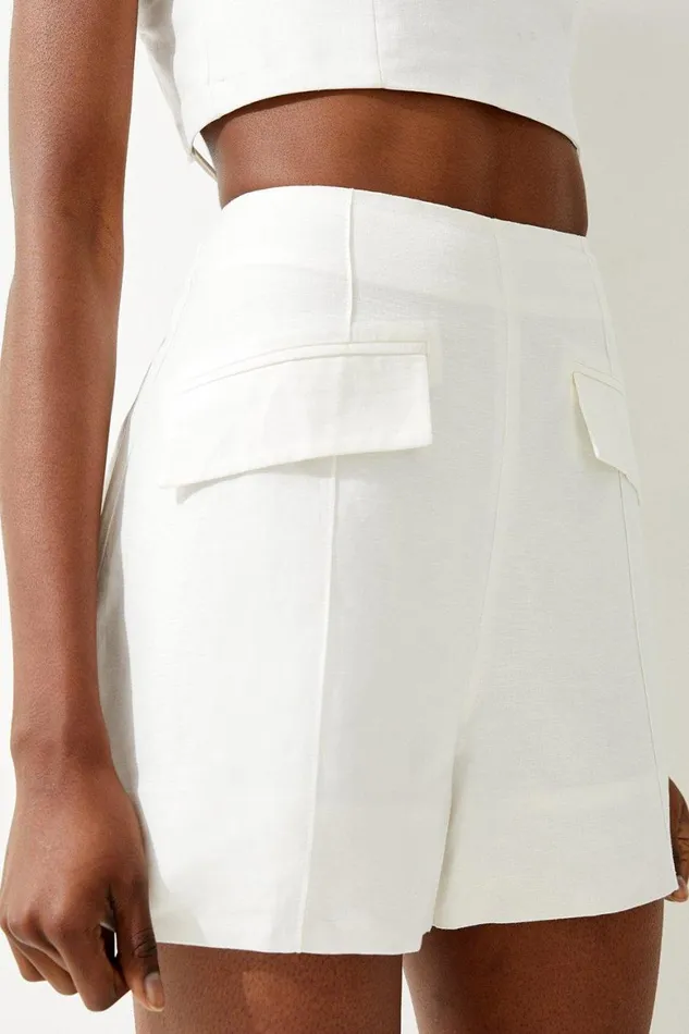 Trousers Women Karen Millen Petite Viscose Linen City Woven Short White