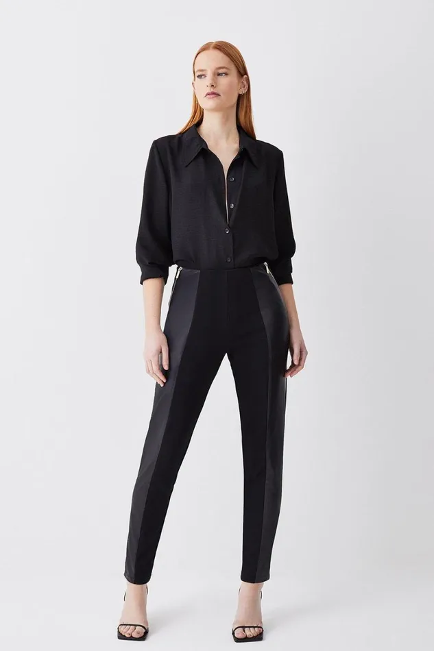 Trousers Women Karen Millen Ponte and Faux Leather Zip Detail Jodhpur Leggings Black