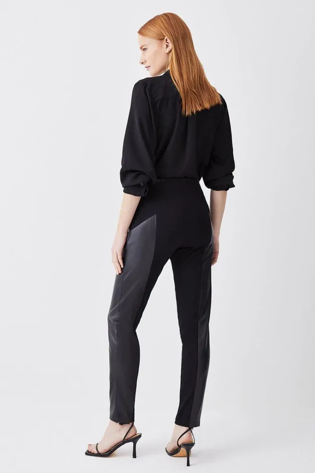 Trousers Women Karen Millen Ponte and Faux Leather Zip Detail Jodhpur Leggings Black