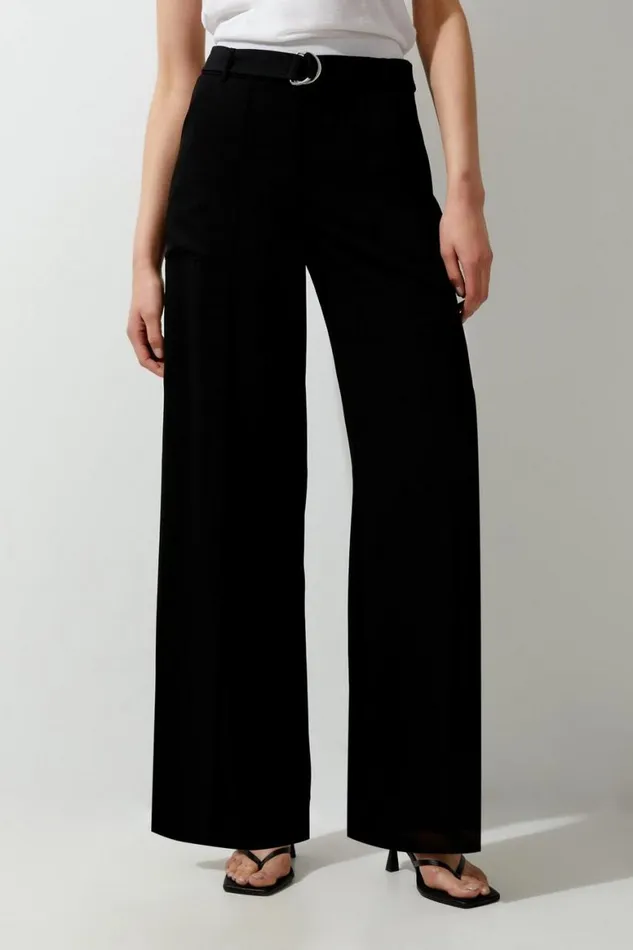 Trousers Women Karen Millen Soft Tailored Belted Wide Leg Trousers Black
