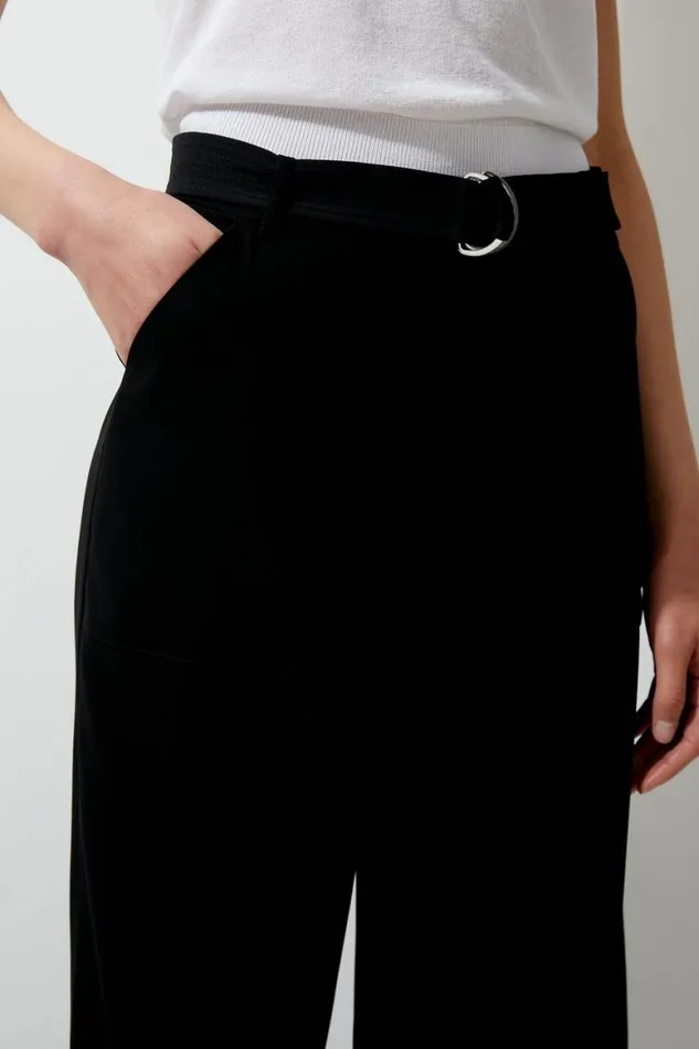 Trousers Women Karen Millen Soft Tailored Belted Wide Leg Trousers Black