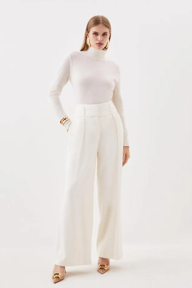 Trousers Women Karen Millen Tailored High Waisted Wide Leg Trousers Ivory