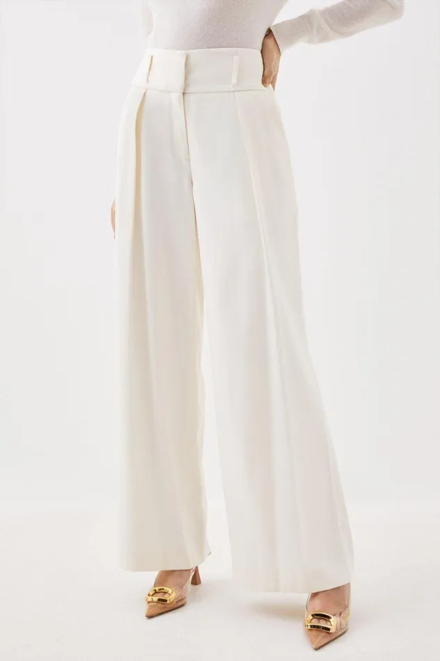 Trousers Women Karen Millen Tailored High Waisted Wide Leg Trousers Ivory