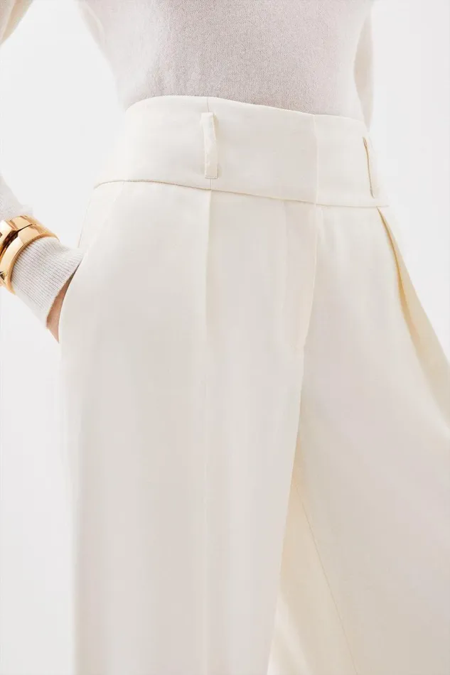 Trousers Women Karen Millen Tailored High Waisted Wide Leg Trousers Ivory