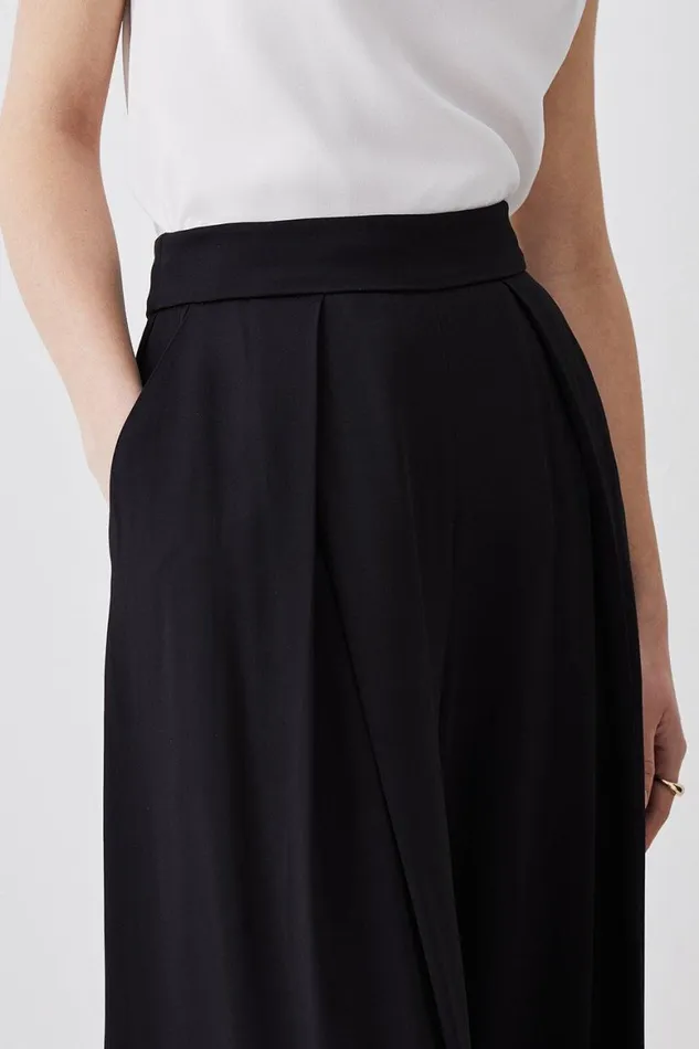 Trousers Women Karen Millen Tailored Pleat Detail Wide Leg Trouser Black