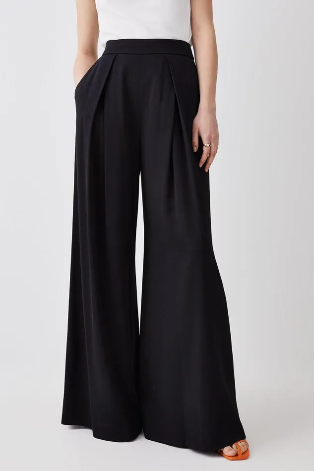 Trousers Women Karen Millen Tailored Pleat Detail Wide Leg Trouser Black