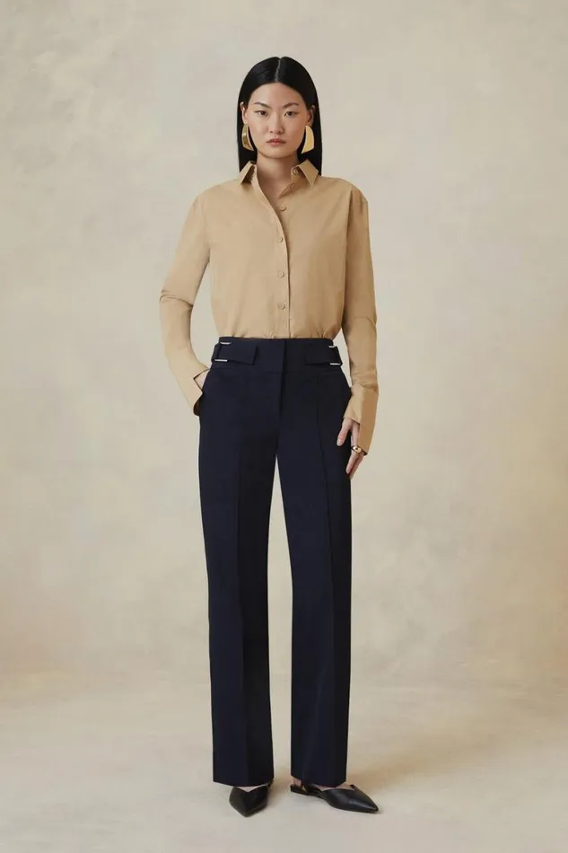 Trousers Women Karen Millen The Founder Italian Technical Stretch Slim Leg Trouser Navy