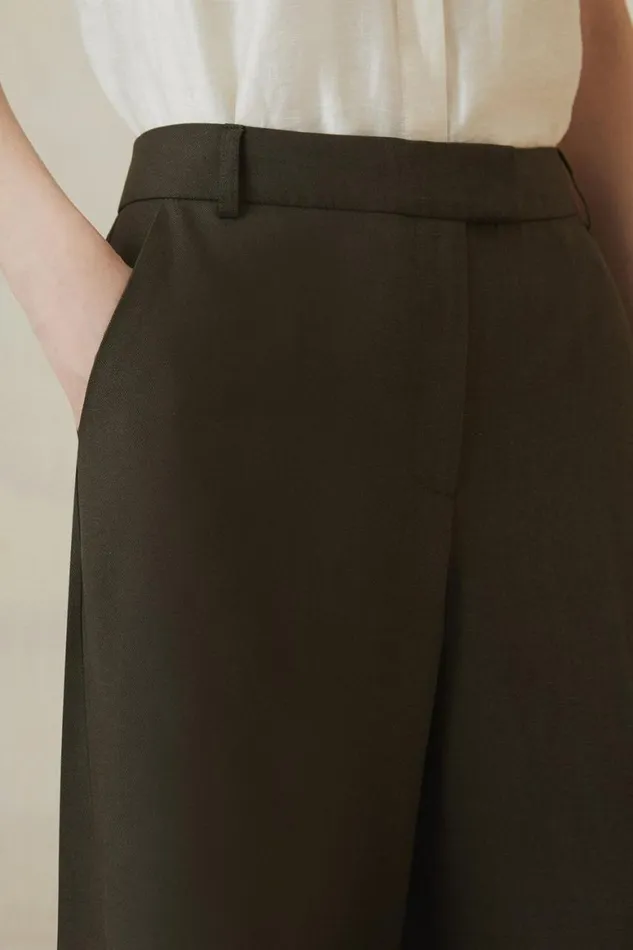 Trousers Women Karen Millen The Founder Premium Tailored Tencel Linen Straight Leg Trousers Khaki