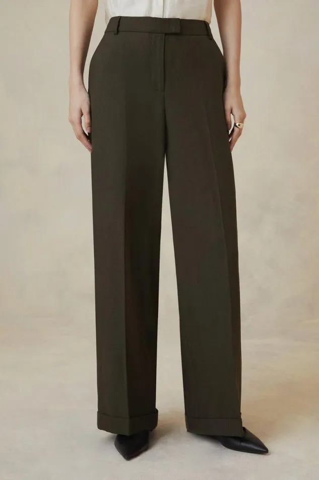 Trousers Women Karen Millen The Founder Premium Tailored Tencel Linen Straight Leg Trousers Khaki