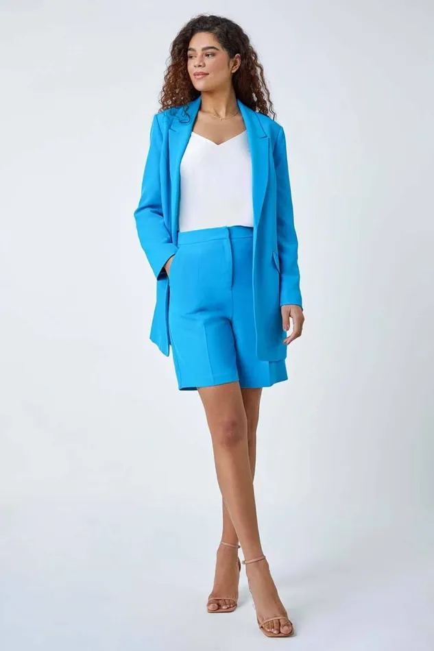 Turquoise Longline Blazer Jacket Women Roman Occasionwear