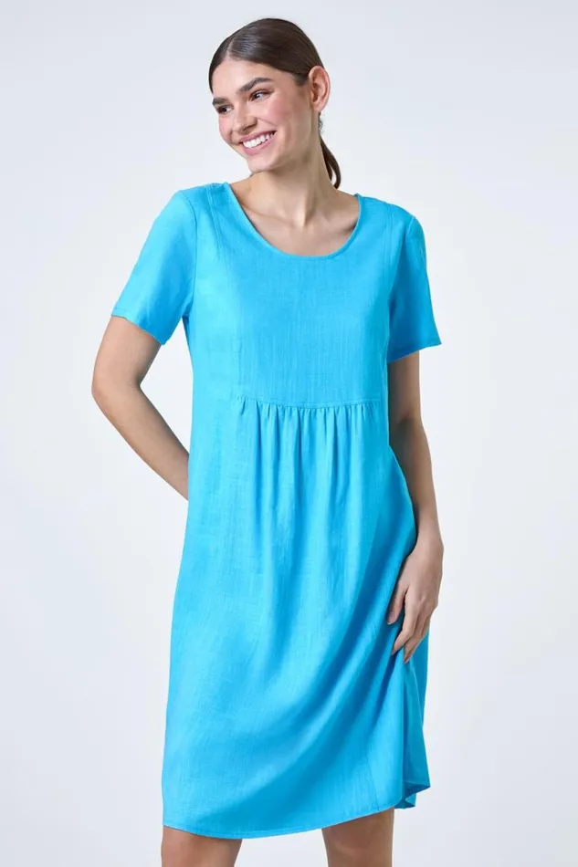 Turquoise Relaxed Pocket Dress Women Roman Dresses