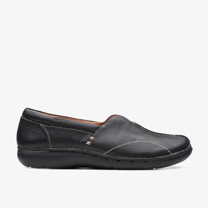 Un Loop Stride Black Leather Women Clarks Clogs and Mules