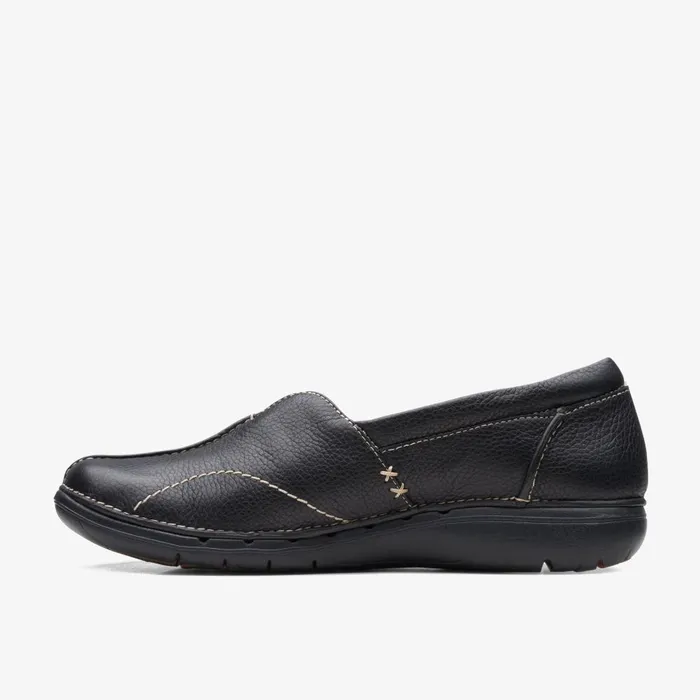 Un Loop Stride Black Leather Women Clarks Clogs and Mules