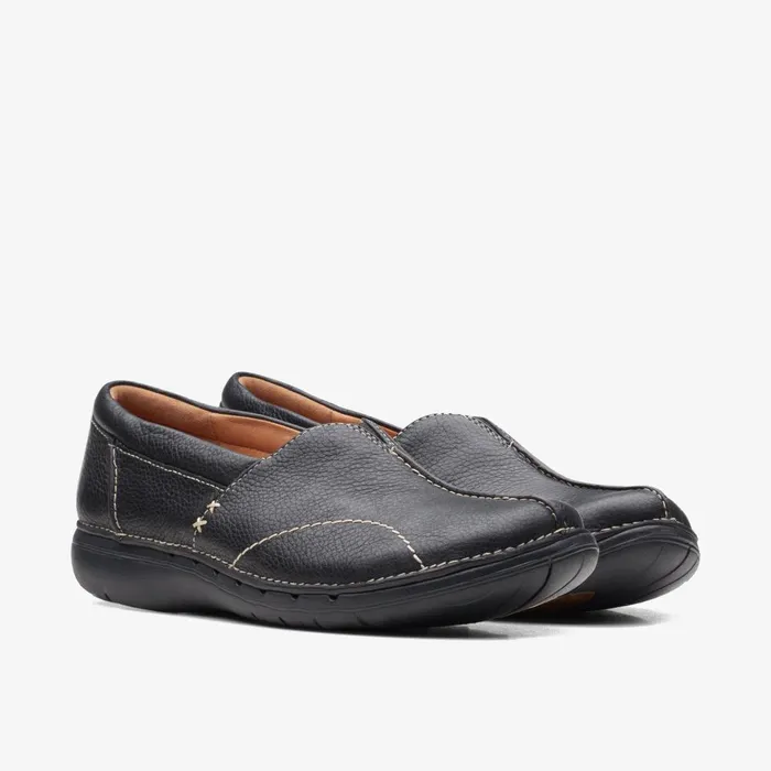 Un Loop Stride Black Leather Women Clarks Clogs and Mules