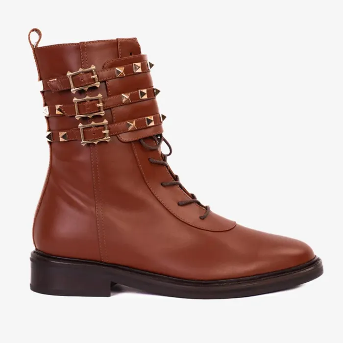 Vinci Leather Boots and Booties The Doncaster Brown Leather LaceUp Mid Calf Boot With A Side Zipper 8211 Women