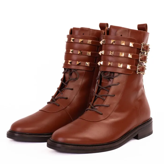 Vinci Leather Boots and Booties The Doncaster Brown Leather LaceUp Mid Calf Boot With A Side Zipper 8211 Women