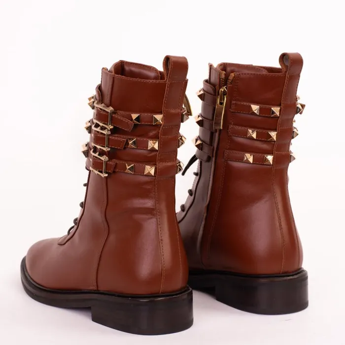 Vinci Leather Boots and Booties The Doncaster Brown Leather LaceUp Mid Calf Boot With A Side Zipper 8211 Women