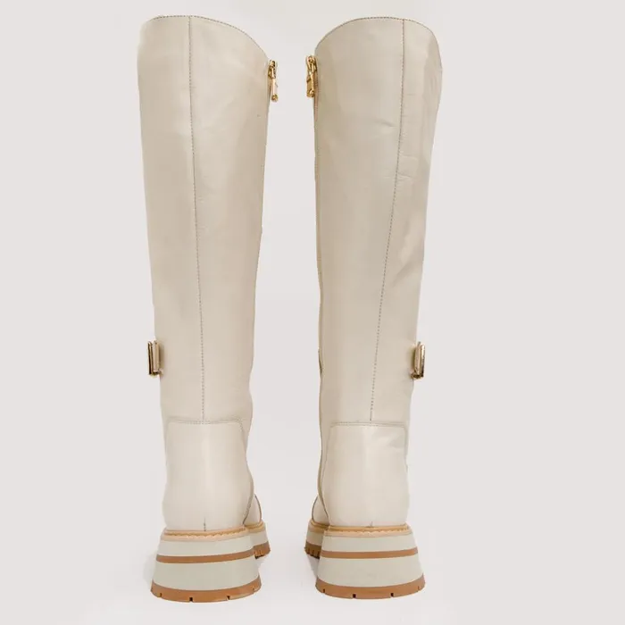 Vinci Leather Boots and Booties The Istinye Cream Leather Knee High LaceUp Boot Limited Edition 8211 Women