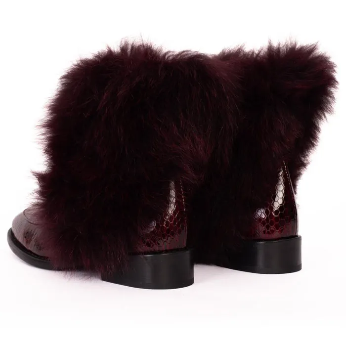 Vinci Leather Boots and Booties The Izmir Burgundy Patent Leather Natural Fur Mid Calf Boot 8211 Women