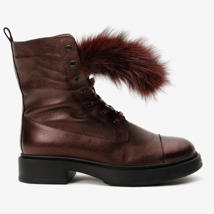 Vinci Leather Boots and Booties The Kajapati Burgundy Leather Natural Fur Mid Calf Boot 8211 Women